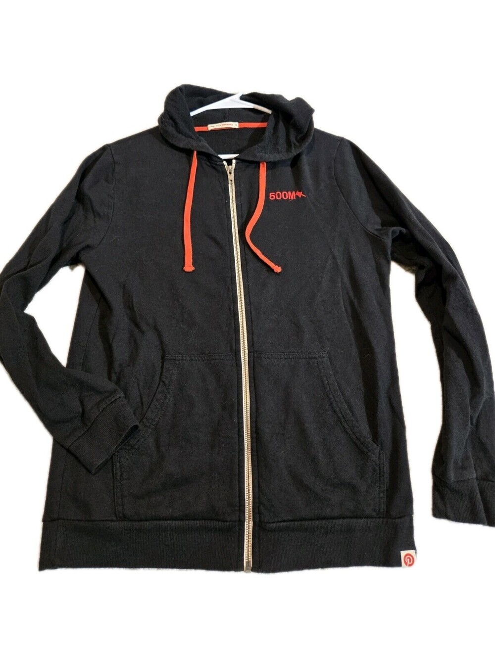 marine layer + Pintrest 500m Sz M Black Red Embroidered Hoodie Full Zip Women's